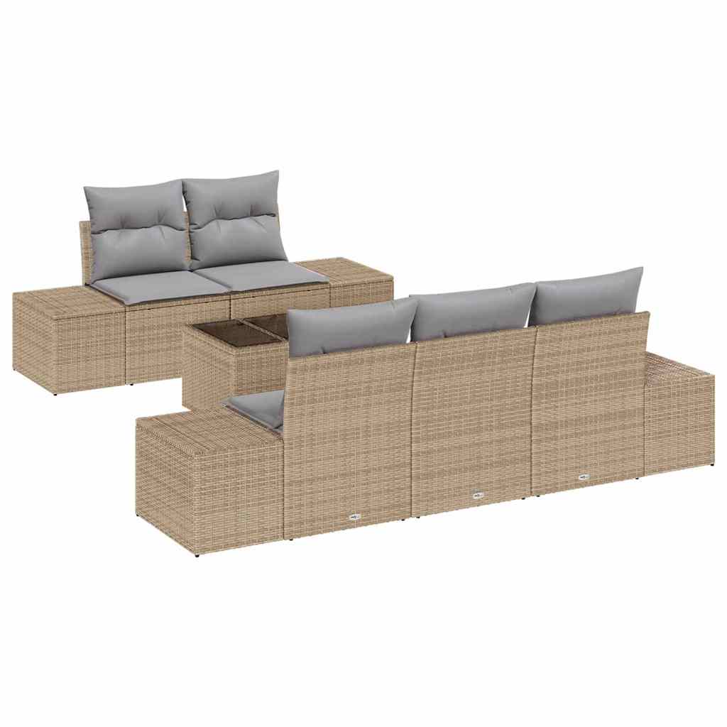 Garten-Sofa-Set mit Kissen 6 pcs Beige und Grau 55 x 55 x 37 cm